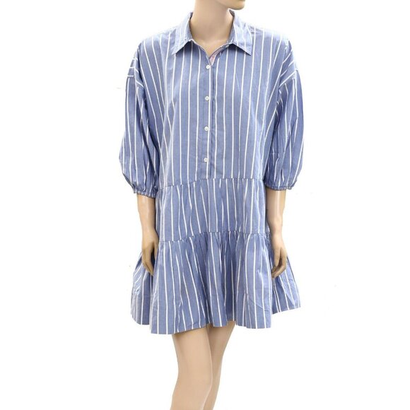 Sundry Stripe Short Tiered Mini Drees Shirt Buttondown Cotton Beach S NWT 277897 - Picture 5 of 10